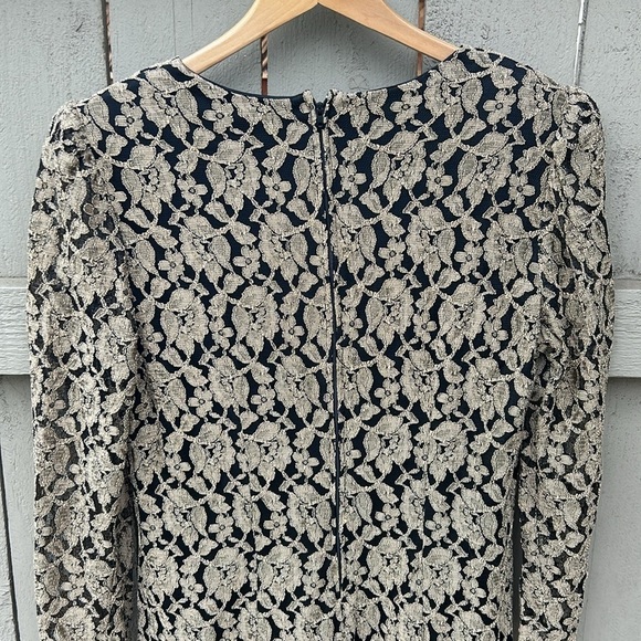 Vintage ANNA 1980's Formal Cocktail Dress Mobwife Metallic Lace Overlay 80's L - Picture 8 of 8